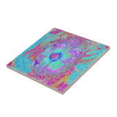 Psychedelischer Retro Rainbow Blue Hibiskus Fliese (Seite)