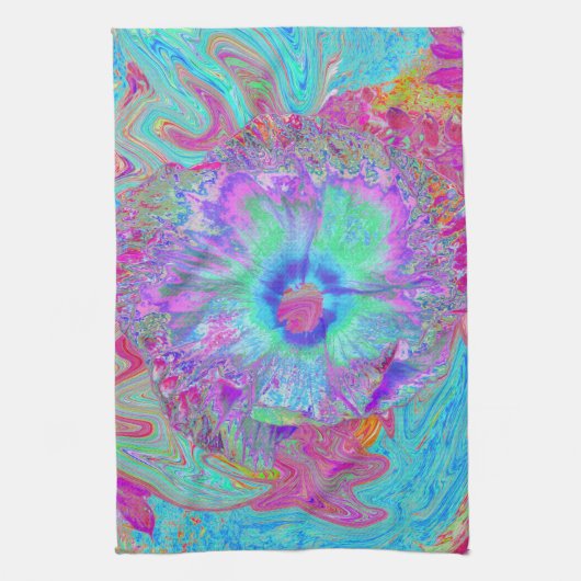 Psychedelischer Retro Rainbow Blue Hibiskus Geschirrtuch (Vertikal)
