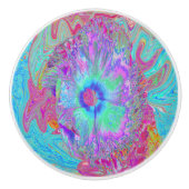 Psychedelischer Retro Rainbow Blue Hibiskus Keramikknauf (Vorderseite)