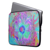 Psychedelischer Retro Rainbow Blue Hibiskus Laptopschutzhülle (Vorderseite Links)