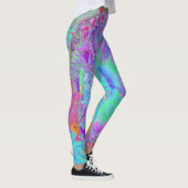 Psychedelischer Retro Rainbow Blue Hibiskus Leggings (Rechts)