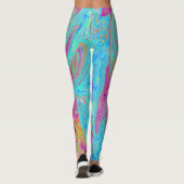 Psychedelischer Retro Rainbow Blue Hibiskus Leggings (Rückseite)