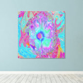 Psychedelischer Retro Rainbow Blue Hibiskus Leinwanddruck (Insitu (Holzboden))