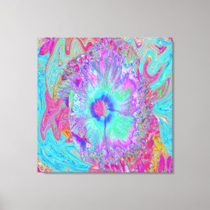 Psychedelischer Retro Rainbow Blue Hibiskus Leinwanddruck