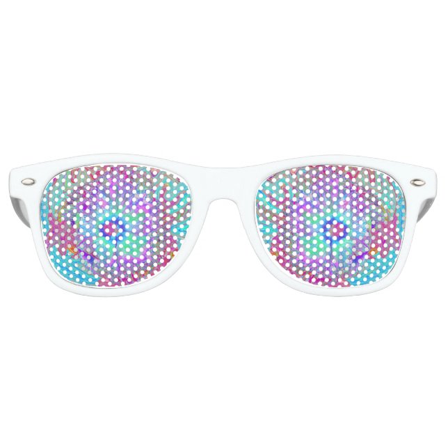 Psychedelischer Retro Rainbow Blue Hibiskus Partybrille (Vorderseite)