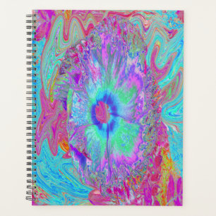 Psychedelischer Retro Rainbow Blue Hibiskus Planer