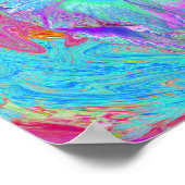 Psychedelischer Retro Rainbow Blue Hibiskus Poster (Ecke)