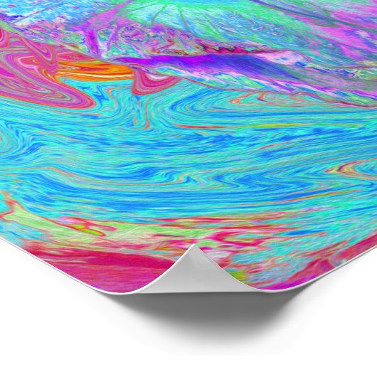 Psychedelischer Retro Rainbow Blue Hibiskus Poster (Ecke)