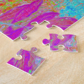 Psychedelischer Retro Rainbow Blue Hibiskus Puzzle (Seite)