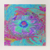 Psychedelischer Retro Rainbow Blue Hibiskus Puzzle (Horizontal)