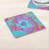 Psychedelischer Retro Rainbow Blue Hibiskus Rechteckiger Pappuntersetzer (angewinkelt)