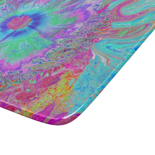 Psychedelischer Retro Rainbow Blue Hibiskus Schneidebrett (Ecke)