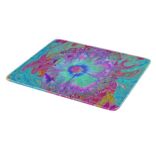 Psychedelischer Retro Rainbow Blue Hibiskus Schneidebrett (Ecke)