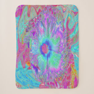 Psychedelischer Retro Rainbow Blue Hibiskus Sherpadecke
