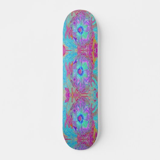 Psychedelischer Retro Rainbow Blue Hibiskus Skateboard (Vorne)