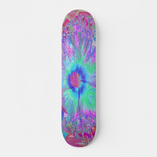 Psychedelischer Retro Rainbow Blue Hibiskus Skateboard (Vorne)