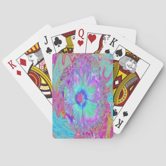 Psychedelischer Retro Rainbow Blue Hibiskus Spielkarten (Rückseite)