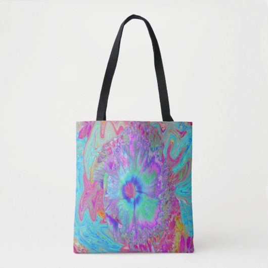 Psychedelischer Retro Rainbow Blue Hibiskus Tasche (Vorderseite)