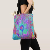 Psychedelischer Retro Rainbow Blue Hibiskus Tasche (Von Nahem)