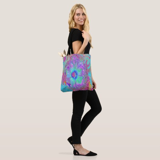Psychedelischer Retro Rainbow Blue Hibiskus Tasche (Am Model)