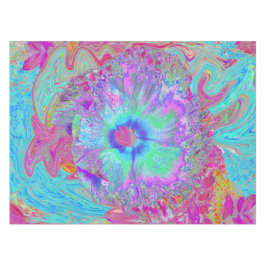 Psychedelischer Retro Rainbow Blue Hibiskus Tischdecke