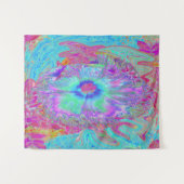 Psychedelischer Retro Rainbow Blue Hibiskus Wandteppich (Vorderseite (Horizontal))