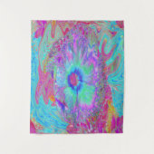 Psychedelischer Retro Rainbow Blue Hibiskus Wandteppich (Vorderseite)