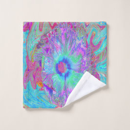 Psychedelischer Retro Rainbow Blue Hibiskus Waschlappen