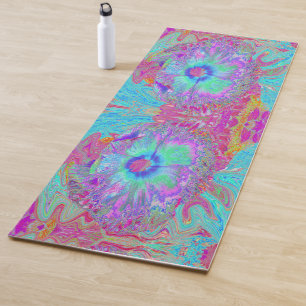 Psychedelischer Retro Rainbow Blue Hibiskus Yogamatte