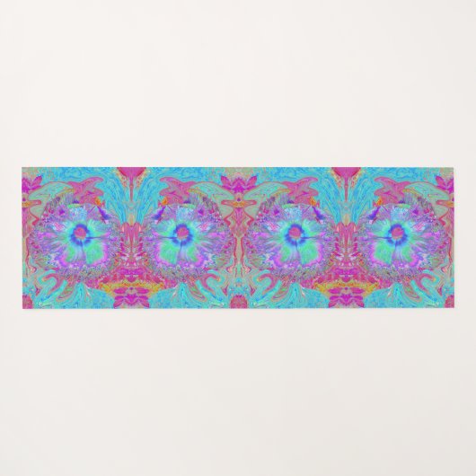 Psychedelischer Retro Rainbow Blue Hibiskus Yogamatte (Rückseite (Horizontal))