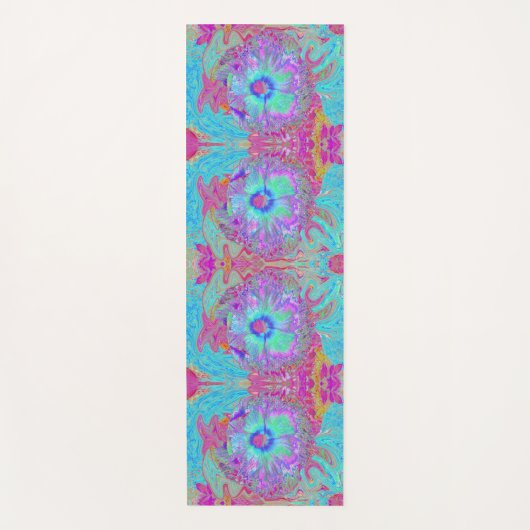 Psychedelischer Retro Rainbow Blue Hibiskus Yogamatte (Vorderseite)