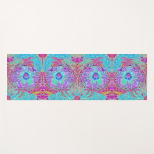 Psychedelischer Retro Rainbow Blue Hibiskus Yogamatte (Vorderseite (Horizontal))