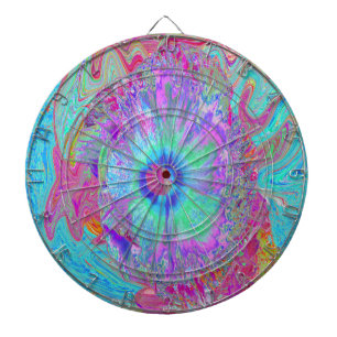 Psychedelischer Retro-Regenbogen Blau Hibiskus Dartscheibe