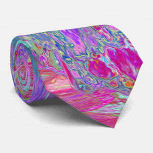Psychedelischer Retro-Regenbogen Blau Hibiskus Krawatte