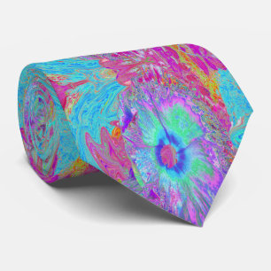 Psychedelischer Retro-Regenbogen Blau Hibiskus Krawatte