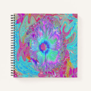 Psychedelischer Retro-Regenbogen Blauer Hibiskus Notizblock