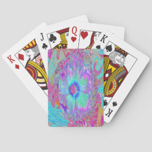 Psychedelischer Retro-Regenbogen Blauer Hibiskus Spielkarten