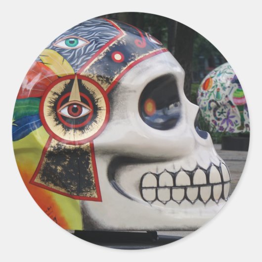 psychedelischer Schädel Runder Aufkleber (Vorderseite)