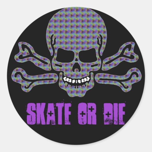 psychedelischer Schädel und Kreuzknochen Runder Aufkleber (Vorderseite)