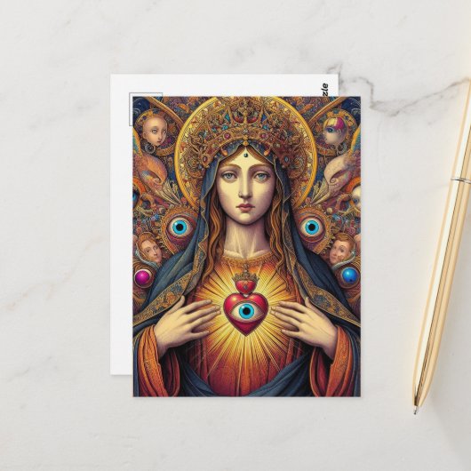 psychedelischer Schutz vor böser Maria Farbiger Postkarte (Vorderseite/Rückseite Beispiel)
