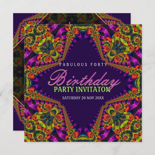 Psychedelischer Spaß Fabulous 40 Event-Party Einla Einladung (Vorne/Hinten)