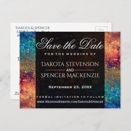 Psychedelischer Spritzer | Regenbogen Save the Dat Ankündigungspostkarte (Vorne/Hinten)