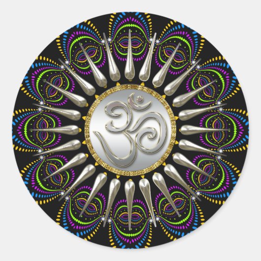 Psychedelischer Stamm Silver Om Runder Aufkleber (Vorderseite)