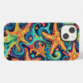 Psychedelischer Starfish und kosmische Waves iPhone Hülle (Rückseite (Horizontal))