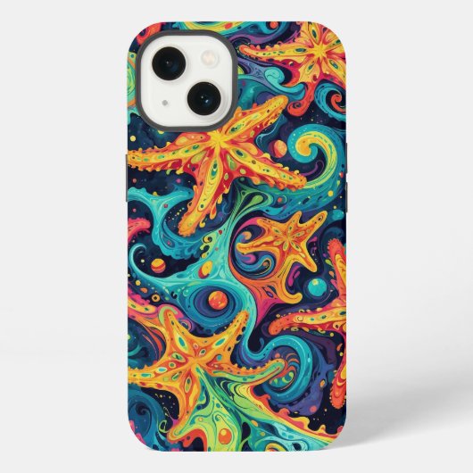 Psychedelischer Starfish und kosmische Waves iPhone Hülle (Rückseite)