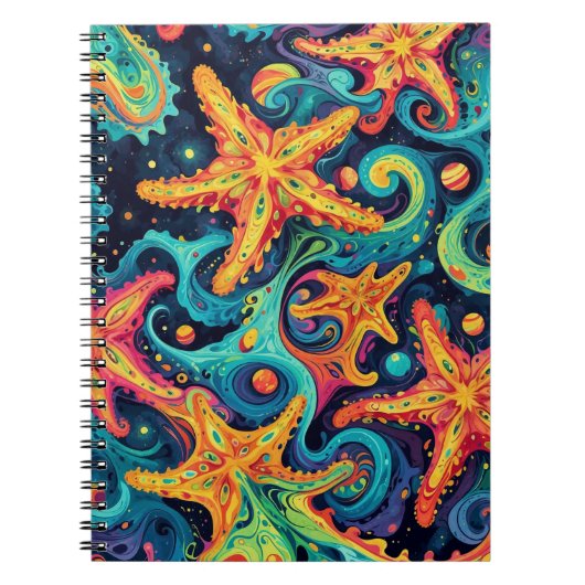 Psychedelischer Starfish und kosmische Waves Notizblock (Vorderseite)