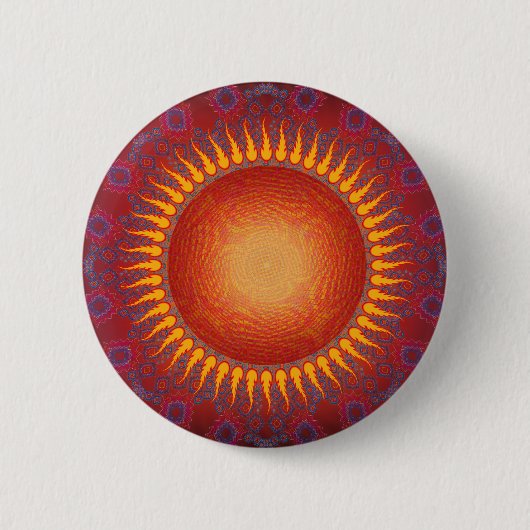 Psychedelischer Sun: Gewundenes Fraktal Design Button (Vorderseite)