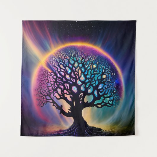 Psychedelischer Surreal Mystical Tree Wandteppich (Vorderseite)