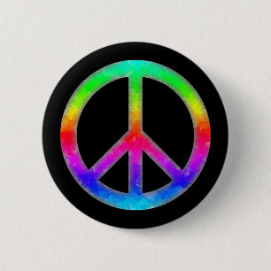 Psychedelischer Tie-Dye-Friedenszeichen-Button Button