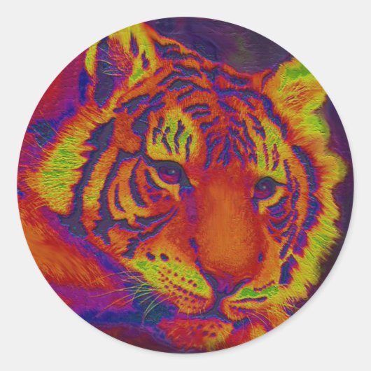 psychedelischer Tiger Runder Aufkleber (Vorderseite)